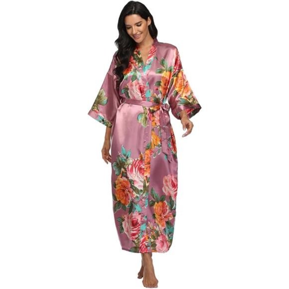 Kimono Robes For Women Long Silky Sleepwear bridal Dressing Gown - Picture 7 of 7